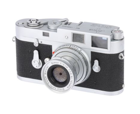A Leica M2 Rangefinder Camera,1963, chrome, serial no. 1086623, with Leitz Elmar f/2.8 50mm lens, 1958, chrome, serial no. 16