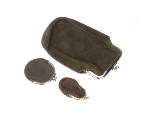 A Leica ETTAS Suede Camera Case & Accessesory Cases,for Leica Ia cameras, brown/grey suede, each case stamped 'Leitz' to the 