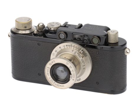 A Leica II Rangefinder Camera,1934, black/nickel, serial no. 107759, with Leitz Elmar f/3.5 50mm lens, 1932, nickel, serial n