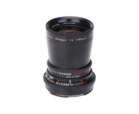 A Carl Zeiss Distagon T* C f/4 50mm Lens,Hasselblad V, black, serial no. 6191085, body, VG, shutter working, elements, VG, so