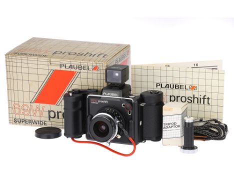 A Plaubel 69W Superwide Proshift Medium Format Camera,1982, black, serial no. 327310, with Schneider Super-Angulon f/5.6 47mm