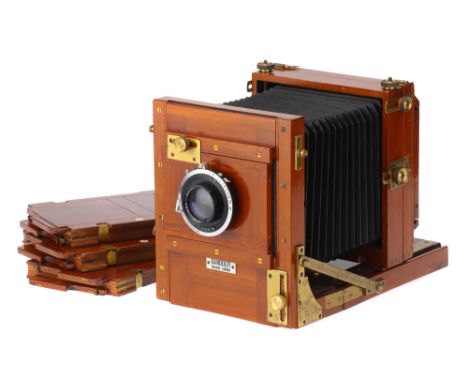 A Gandolfi 5x4" Mahogany &amp; Brass Tailboard Camera,1900-, with Dallmeyer Serrac f/4.5 6" lens, black, serial no. 532106, b