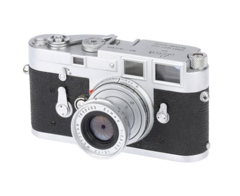 A Leica M3 SS Rangefinder Camera,1960, chrome, serial no. 1014608, with Leitz Elmar f/2.8 50mm lens, 1959, chrome, serial no.