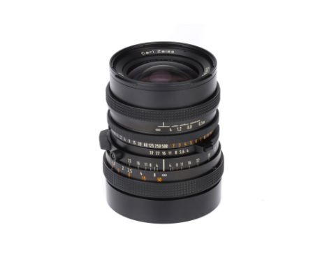 A Carl Zeiss Distagon T* CF f/4 50mm Lens,Hasselblad V, black, serial no. 7830227, body, VG, shutter working, elements, G, so