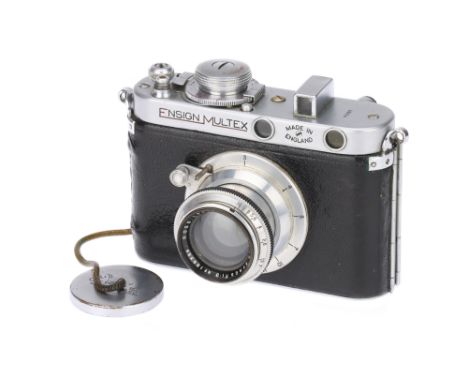 An Ensign Multex Model 0 Rangefinder Camera,1937-38, chrome, serial no. H21317, with Ross Xpres f/1.9 53mm lens, chrome, seri