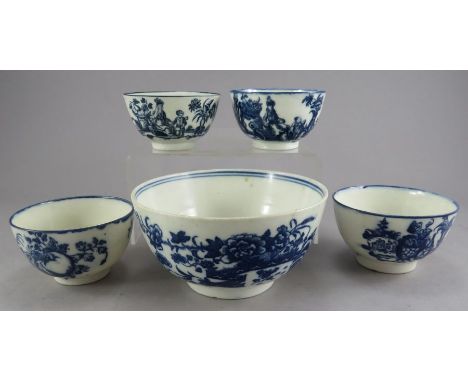 A group a eighteenth century blue and white transfer-printed porcelain Worcester and Caughley tea wares, c. 1770-80. To inclu