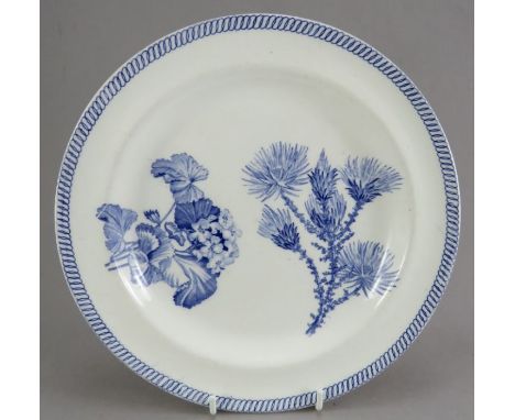 An early nineteenth century blue and white transfer-printed Wedgwood Botanical series dinner plate, c. 1810-15. Marked to the