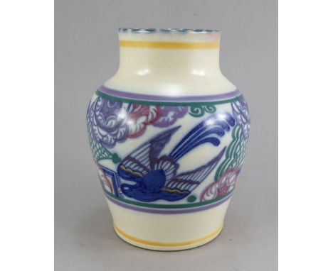 An early twentieth century Carter, Stabler, Adams Poole Pottery baluster vase, c. 1925. It is decorated with the Blue Bird pa