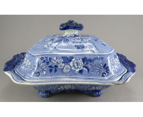 An early nineteenth century blue and white transfer-printed Copeland and Garrett, Late Spode Botanical series vegetable turee