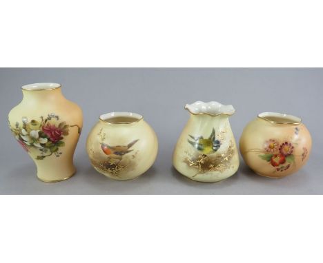 A group of early twentieth century Royal Worcester blush ivory wares, c. 1910-30. To include: four vases. Two painted with bi