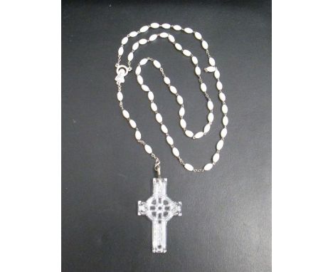A String of Seed Pearl Rosary Beads with a Waterford Crystal Cross. Marked WaterfordUnboxed Date  20th centurySize  52.5cm lo
