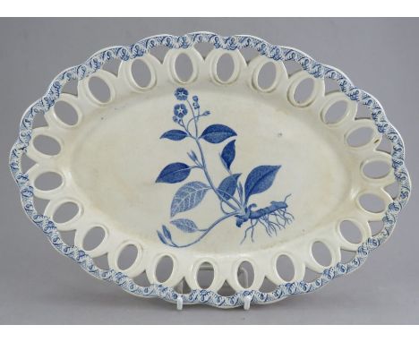 An early nineteenth century blue and white transfer-printed Minton Botanical series chestnut basket stand, c. 1820. It is pri