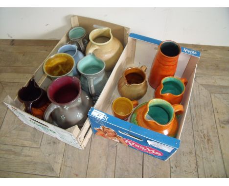 Selection of 20th C studio ware ceramic jugs, vases etc including various signed examples (2 boxes)