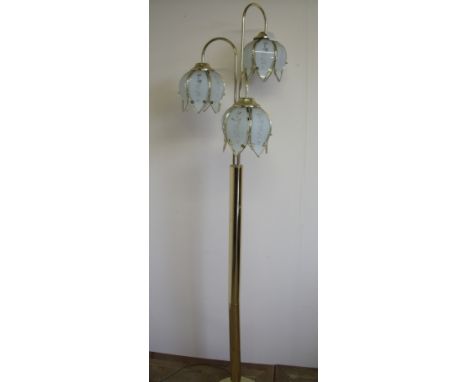 Gilt metal standard lamp with glass flower shades