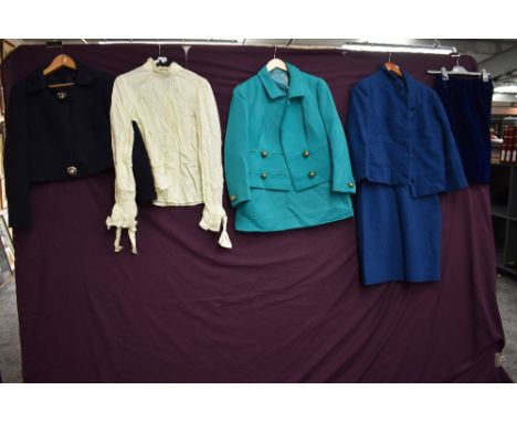 A collection of ladies 1960s clothing to include Jean Varon blouse, velvet skirt, skirt suit, dress suit and jacket.