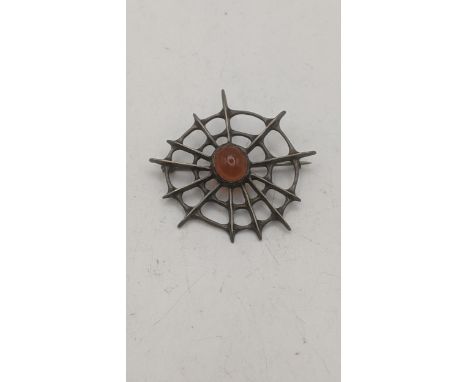 A David Andersen Norway silver and orange cabochon spider's web brooch Location:If there is no condition report shown, please