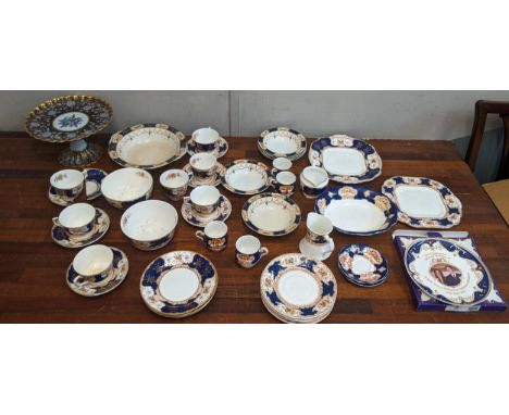 A collection of blue and white teaware to include a Royal Albert Heirloom pattern dish, Coronation ware, Pekin pattern cups a