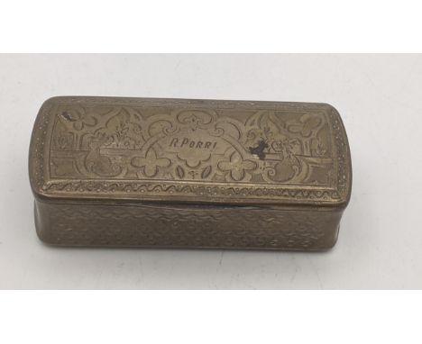 A 19th century silver snuff box with engraved decoration inscribed to the lid R Porri Location:If there is no condition repor