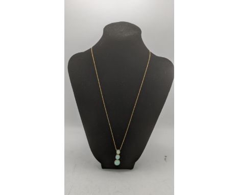 A 9ct gold necklace with a three stone opal pendant mounted in 9ct yellow gold 3.1g A/F Location:If there is no condition rep
