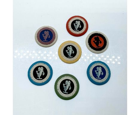 A beautiful assortment of vintage medallions in array of Jasperware colors; depicting the floral girl.Wedgwood Made in Englan