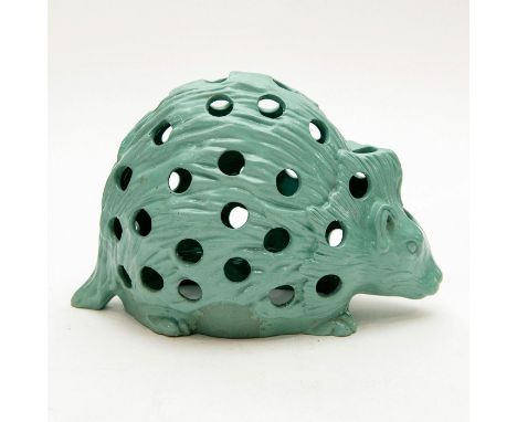 Hedgehog pot in a jade green coloration; molded shape with pierced body.Wedgwood impressed to bottom. Issued: Mid 19th centur