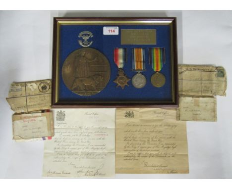 Killed in Action 1914/15 Trio to PTE W Fletcher 6 BTN Somerset Light Infantry. K.I.A. France/Flanders 19/1/16. Framed with De