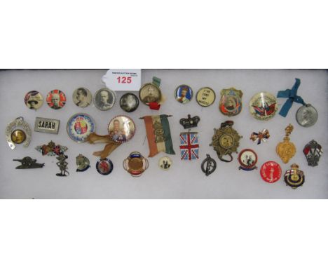 A Collection of original celluloid/tin badges of Heroes of the Boer War, Baden Powell, Lord Roberts etc., together with Queen