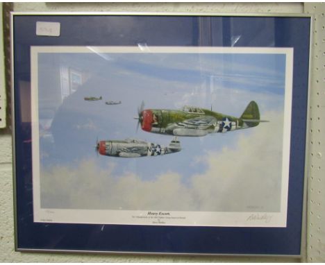 A glazed framed signed limited edition print by Barry Weekley 53/200, 'Heavy Escort'. Size - 48x39cm approx.