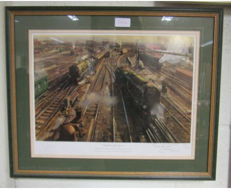 A framed and glazed signed limited edition print by Terence Cuneo, 364/850, 'Clapham Junction', 54x44cm approx. 