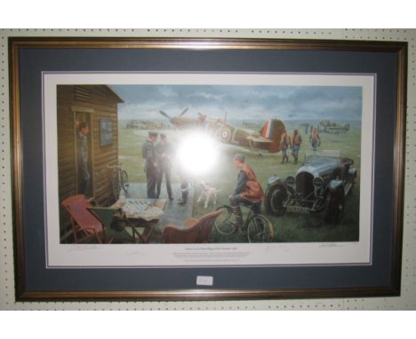 A framed and glazed signed limited edition print by Gil Cohen, 99/100, 'Return to the Bump/Biggin Hill, Summer 1940'. Size - 