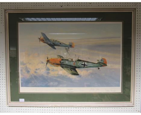 A framed and glazed limited print 46/1200 - 'Eagle Attack' by Robert Taylor, numerous signatures. Size - 95x70cm approx. Mino