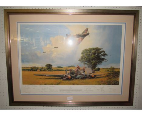 A framed and glazed signed limited edition print by Robert Taylor, 232/250, 'Fight for the Sky'. Size - 90x66cm approx. 