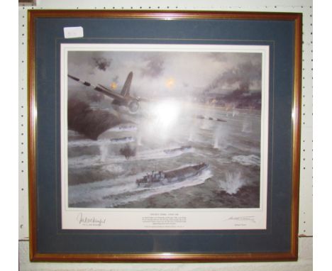 A glazed framed signed limited edition print by Michael Turner 15/500, 'Friendly Smoke - D-Day 1944'. Size - 51x55cm approx.