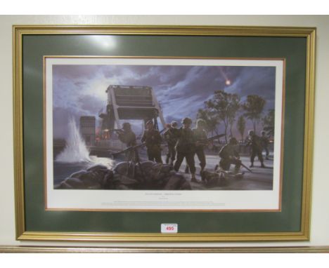 A framed and glazed print 'Pegasus Bridge' by Simon Smith. Size - 68x48cm approx. 