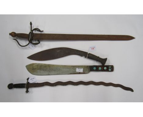 A Machete (relic condition) brought back from Burma by Sgt Major A.C.Smith together with a Kukri and 2 unidentified short swo