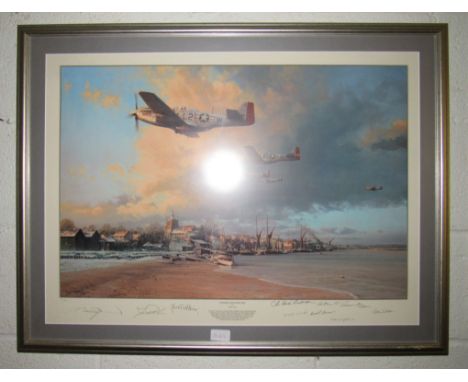 A framed and glazed signed limited edition print by Robert Taylor, 61/110, 'Towards The Home Fires'. Size - 85x65cm approx.  