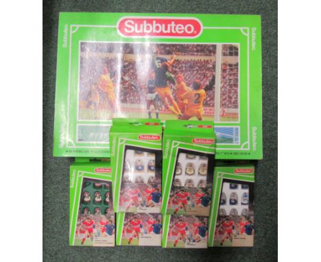 Subbuteo set, 60140, complete together with six sets of teams including Arsenal, Aston Villa, Leeds, Bristol Rovers etc.