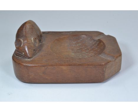 Robert Mouseman Thompson of Kilburn - an oak ashtray, carved with signature mouse, 10 x 7.5cm together with 1964 Thompson of 