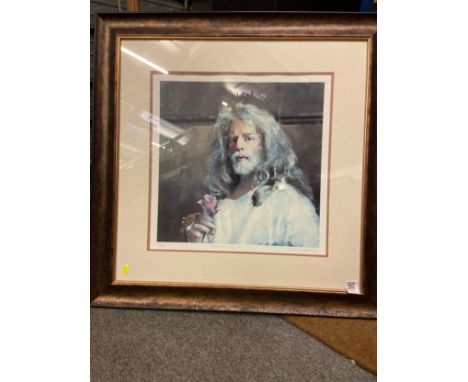 Robert Lenkiewicz (1941-2002) 'Self Portrait Holding Rose 1998' signed limited edition print 415/500, mounted and framed 85 x