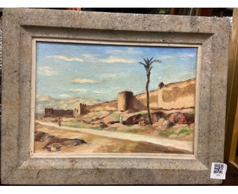 Leone Georges (French C20th) oil on board, signed lower right and inscribed verso 'Taroudant where Vi. Capt Chick and C.F.E s