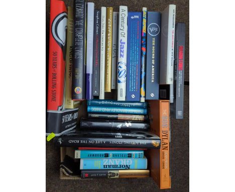 Quantity of reference books based upon music and their artists, inc. A century of Jazz, Sweet Swing Blues, Rolling Stones lif