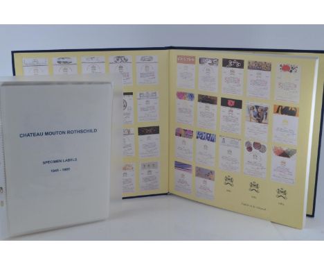 A folder of Chateau Mouton Rothschild artist's specimen labels 1945-1986 including 1975 Andy Warhol, 1970 Chagall and 1958 Sa