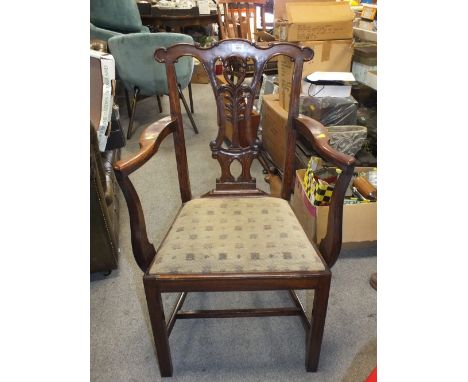 A CHIPPENDALE STYLE CARVED CHAIR TOGETHER WITH A BEDROOM CHAIR (2)
