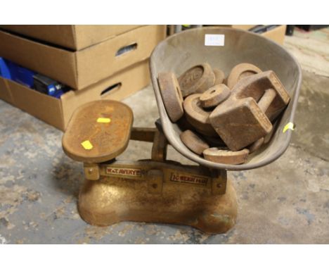 A VINTAGE SET OF SCALES &amp; WEIGHTS