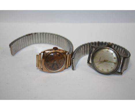 AN ANTIQUE YELLOW METAL WRIST WATCH TOGETHER WITH A ROTARY EXAMPLE