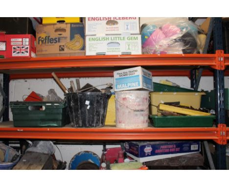 A SELECTION OF HAND TOOLS AND PARTS TO INCLUDE DRILL PARTS, SCREWS ETC