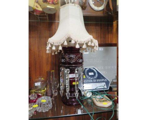 A RUBY GLASS LUSTRE CONVERTED TO ELECTRIC