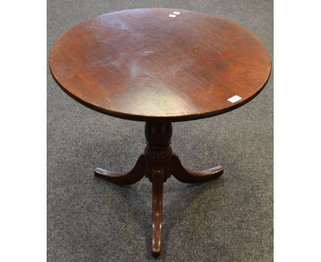 A George III mahogany tilt top circular occasional table, bird cage movement, tripod legs c1800