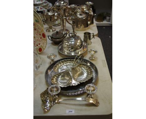 Silver plate - Walker &amp; Hall shell shaped entree dish; ladle; muffin dish and cover, etc, qty