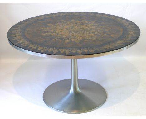 A highly decorative Poul Cadovius (Cado) circular topped tableHaving hand-painted top section depicting gilt stylised motifs,